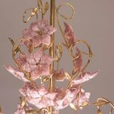 Vintage Murano Glass Chandelier Pink Flowers, 1970
