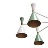 Stilnovo Style White and Green Lacquered Suspension Lamp . Spain, 2022