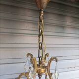 Rare old cage chandelier in gilded bronze and crystal 4 lights / WORKING CONDITION LEFT?