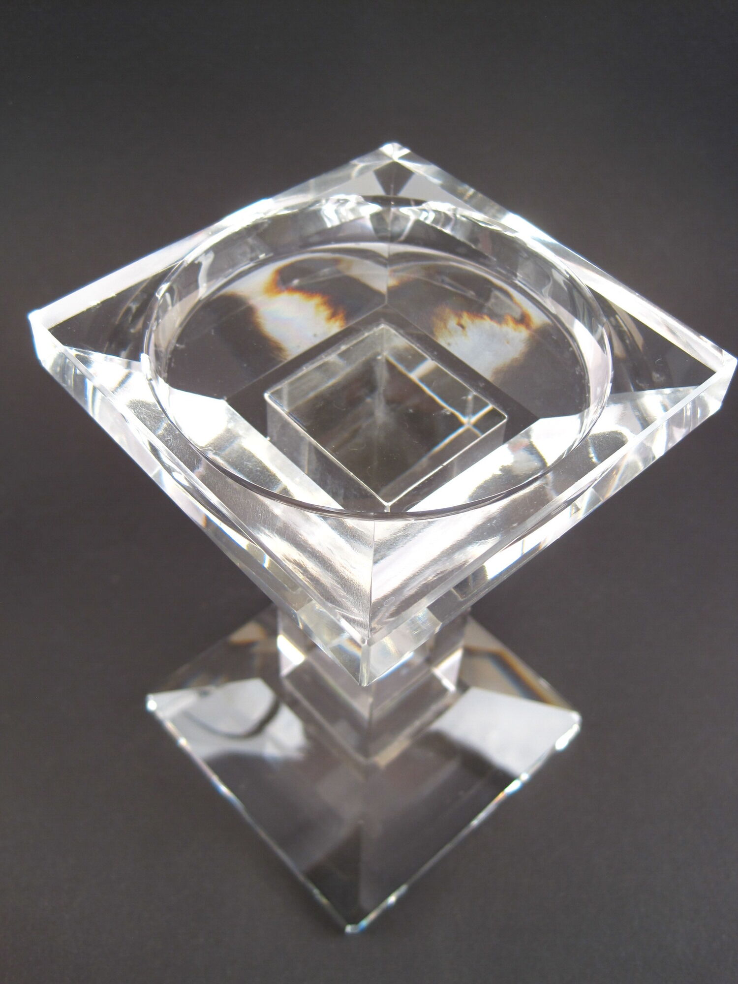 Pair of modernist crystal candle holders signed oleg cassini