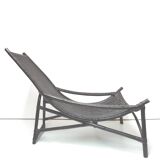 Chaise longue transat vintage en rotin noir