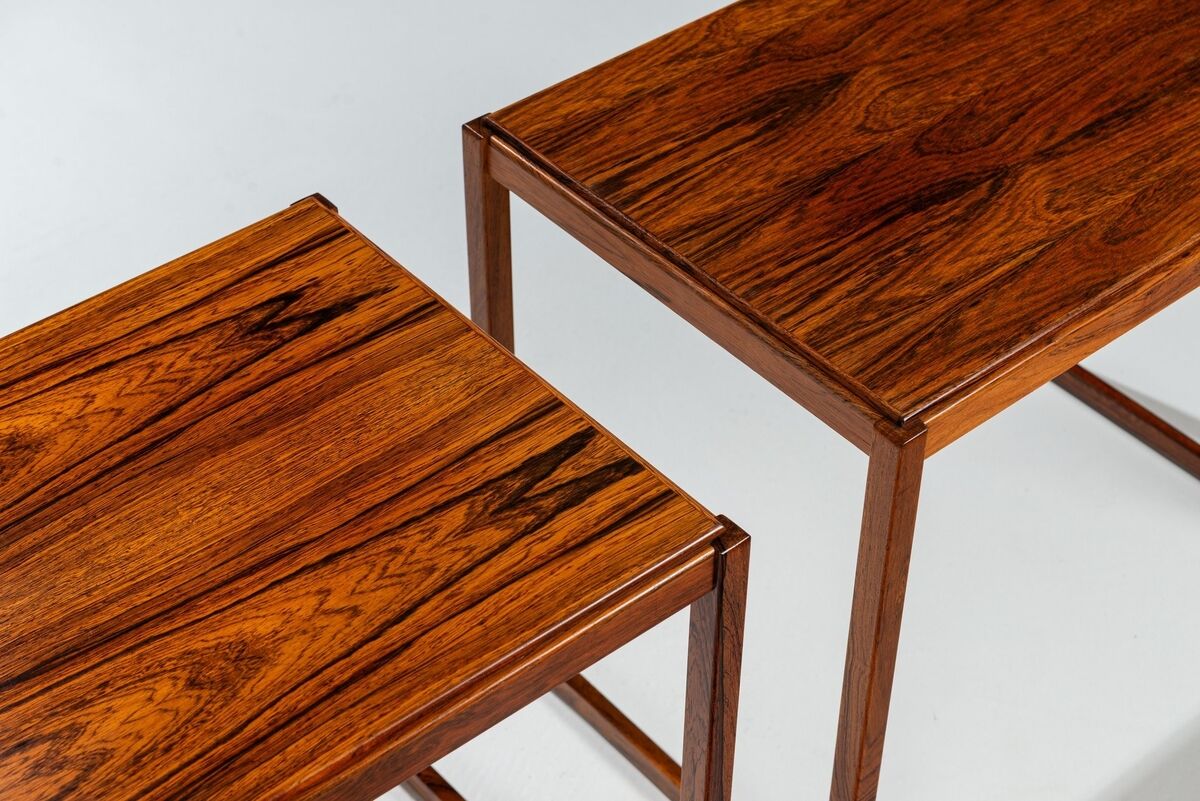 Sled legged pair of rosewood side tables mid-century Denmark 1960