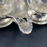 19th century silver metal and crystal mustard salt cellar holder with Louis XV shell decor
