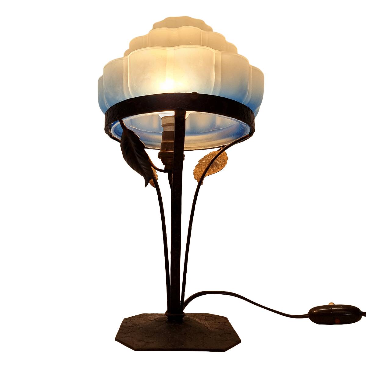 French Art Deco Lamp with Blue Shade, 1920/30s