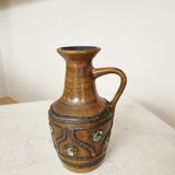 Rustic Ceramic Jug: 1970s West German Pottery Vase, Boho Decor