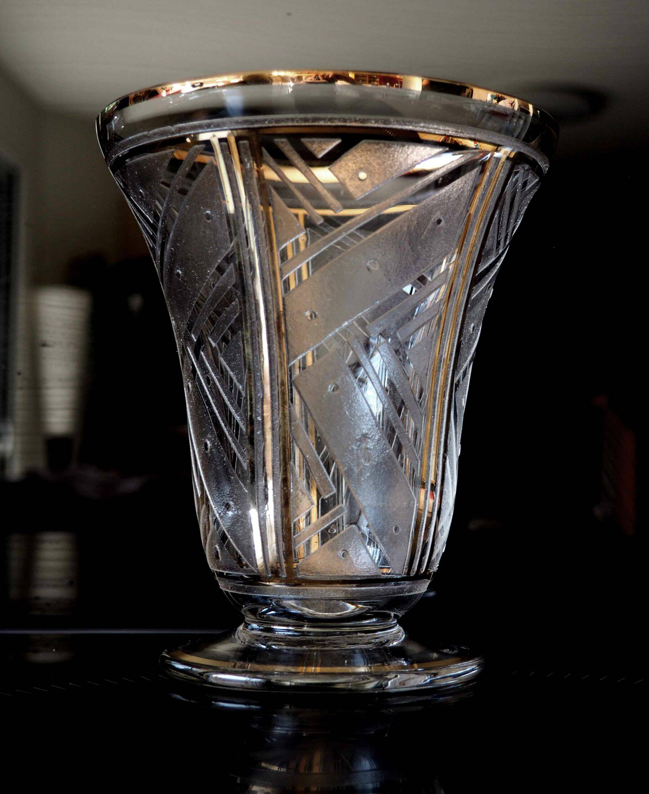 Frosted Art Deco carved vase