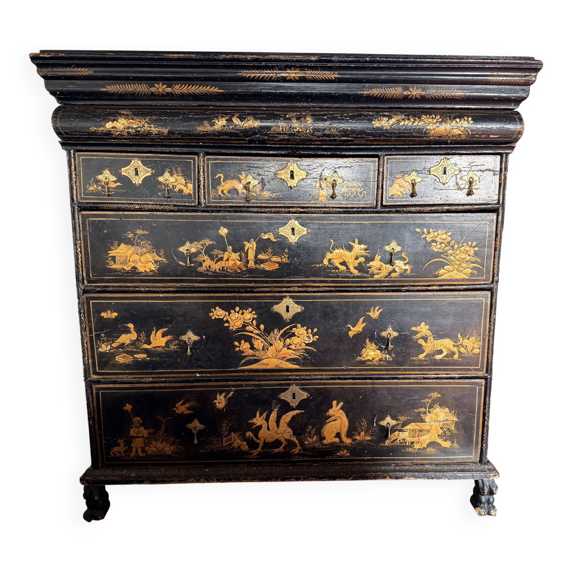 black English commode with gold decoration, Asian inspiration