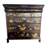 black English commode with gold decoration, Asian inspiration