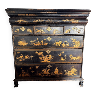 black English commode with gold decoration, Asian inspiration