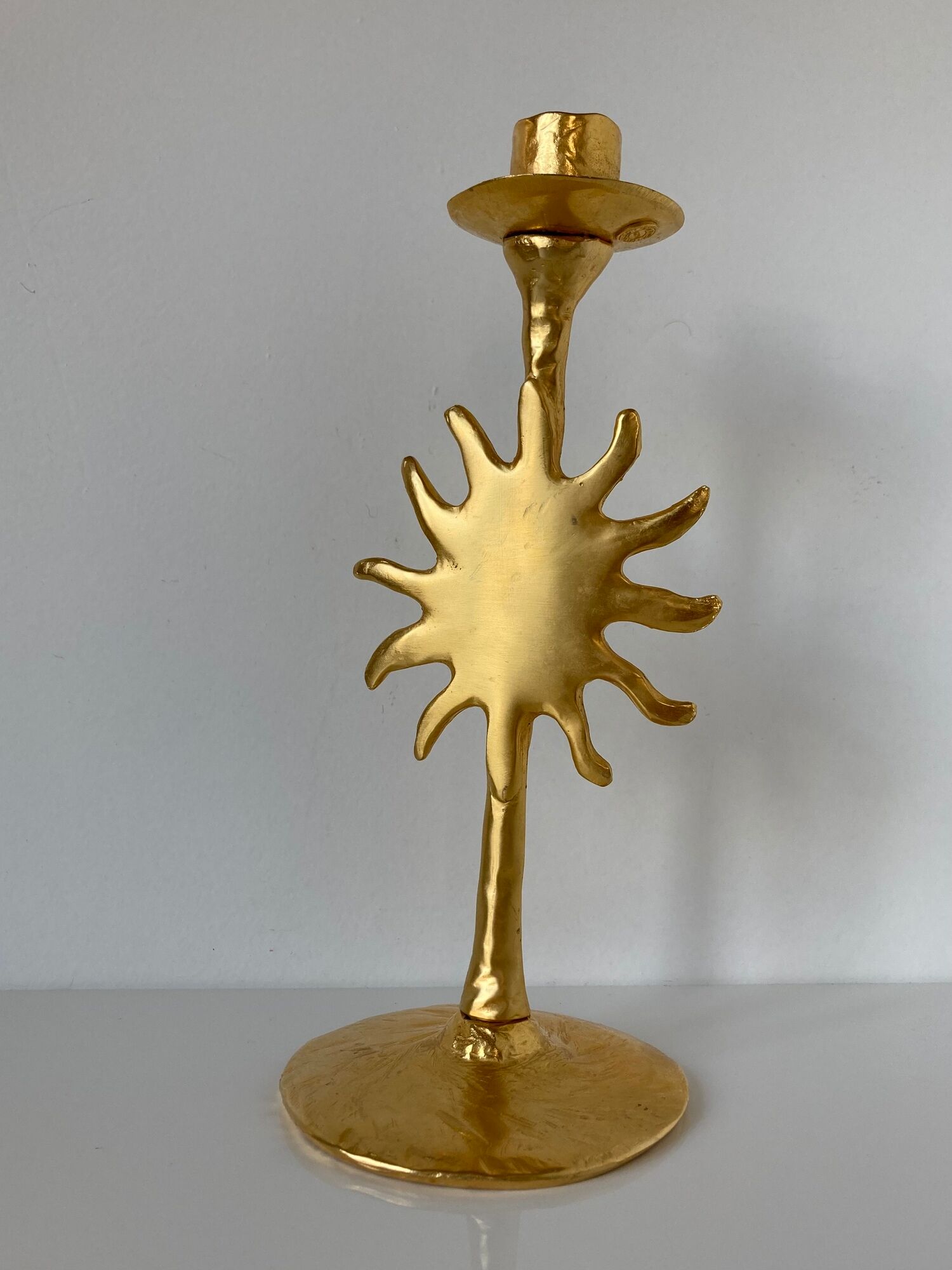 Édouard Rambaud, Soleil artist candle holder in gilded bronze signed under the bobèche.