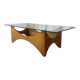 Sculptural coffee table in mahogany and glass – Europe, 1970s