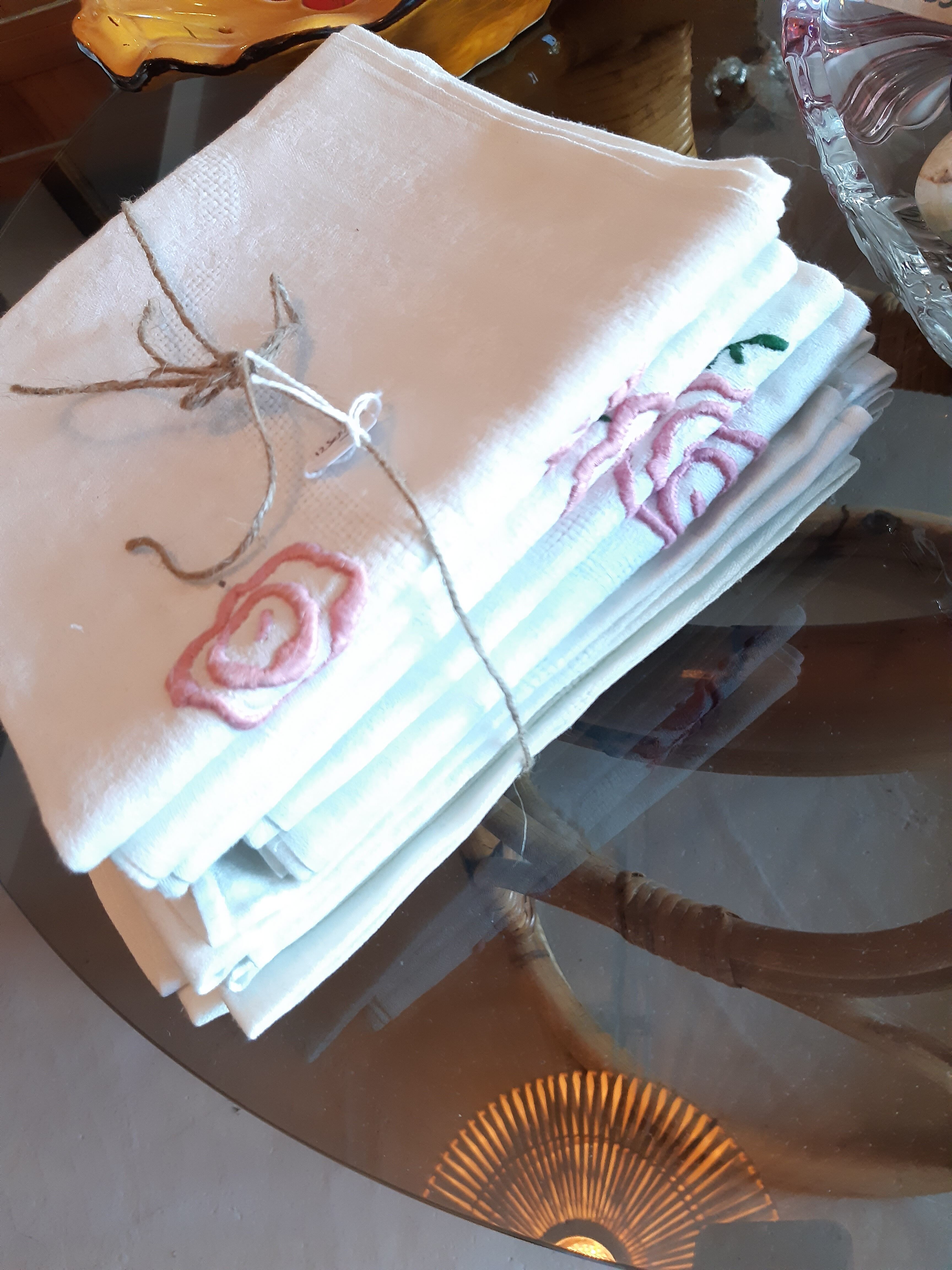12 serviettes damassé lin/soie . brodé AR.QUALITÉ