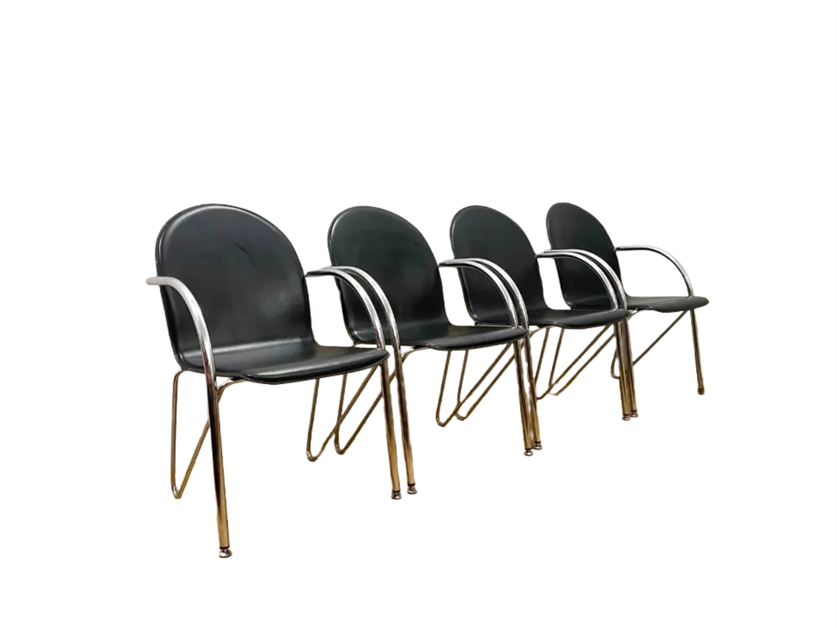Set of 4 Retro Chairs with Armrests, 1980s, Czechoslovakia