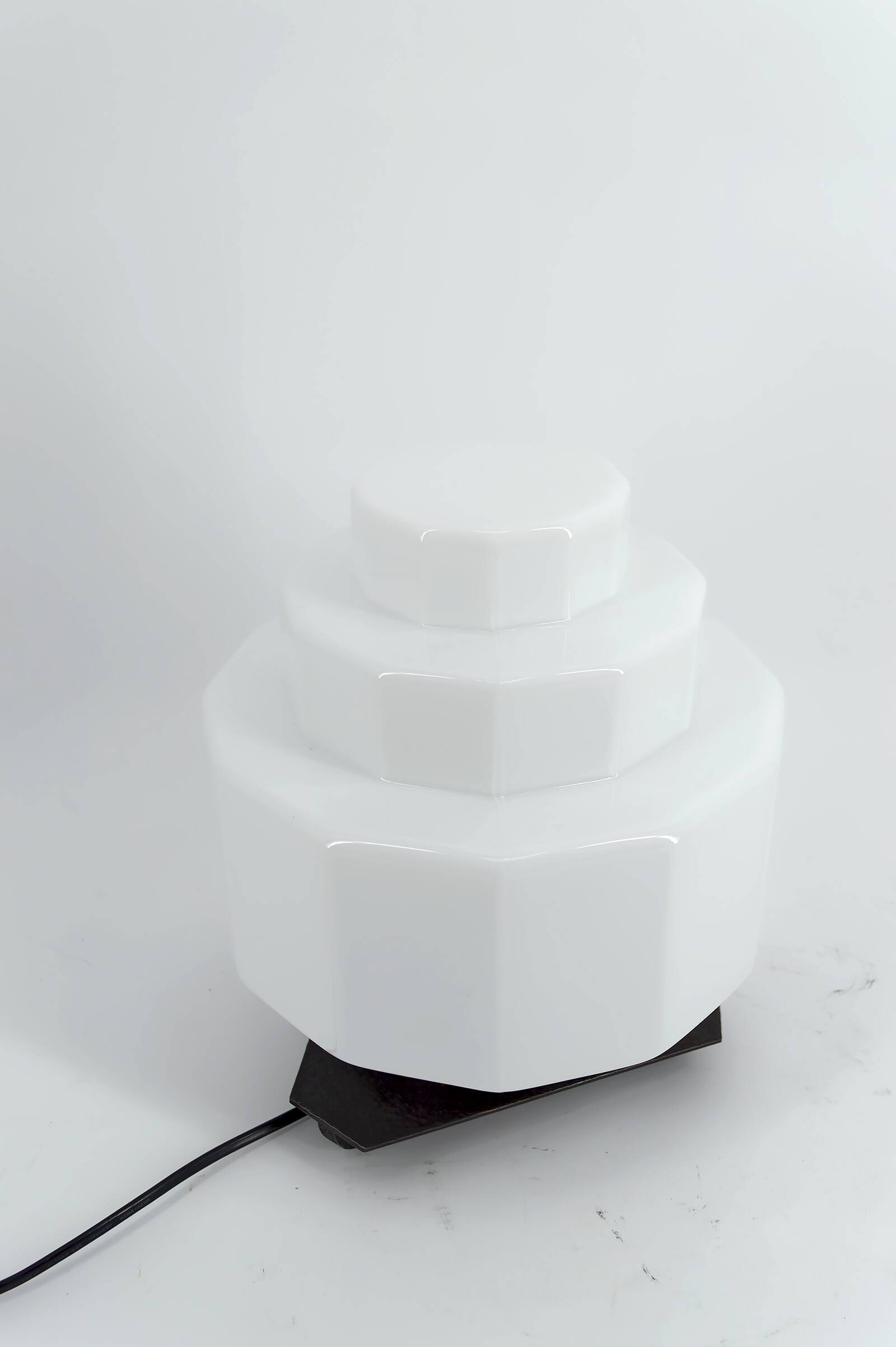 Art Deco Steamline Modern Lamp, circa 1930 – Opaline glass and wrought iron