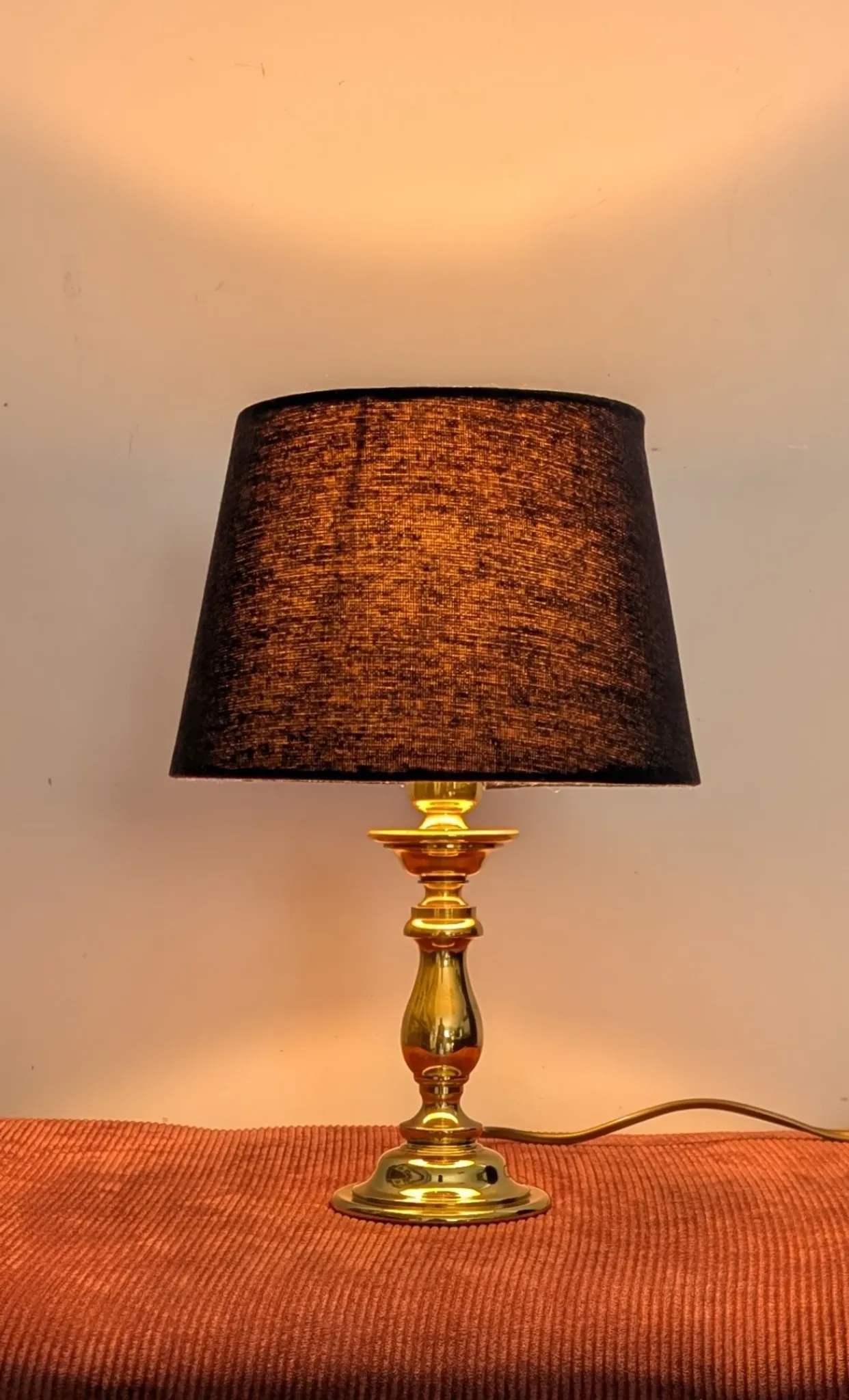 Brass lamp with black fabric shade
