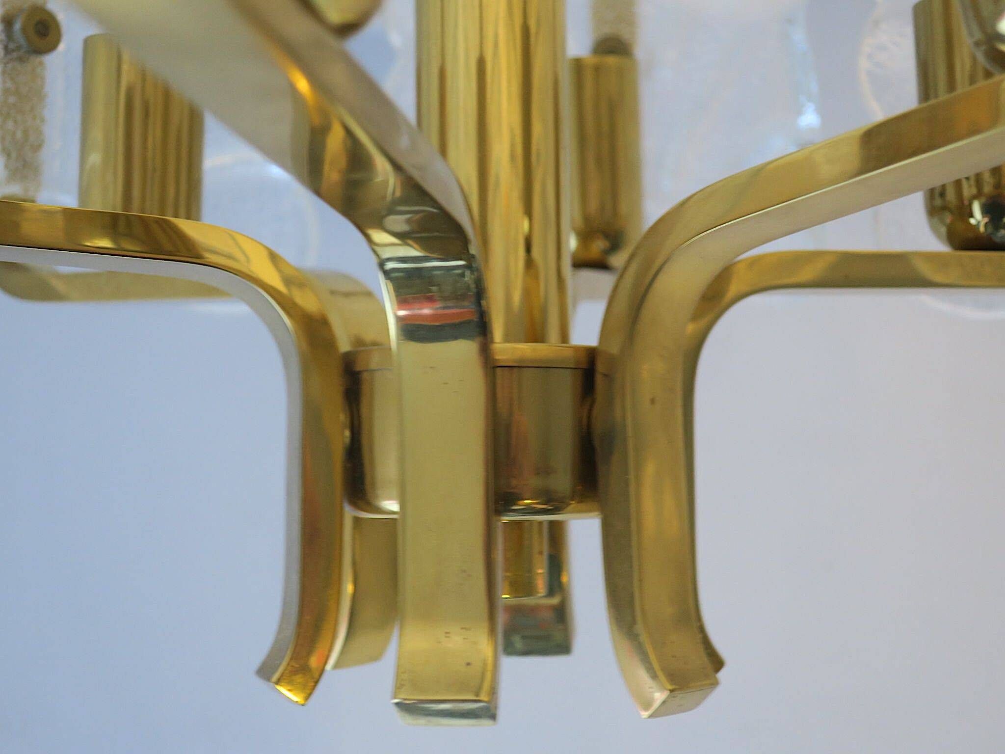 Carl Fagerlund brass and glass acanthus leaf chandelier, Sweden 1960s