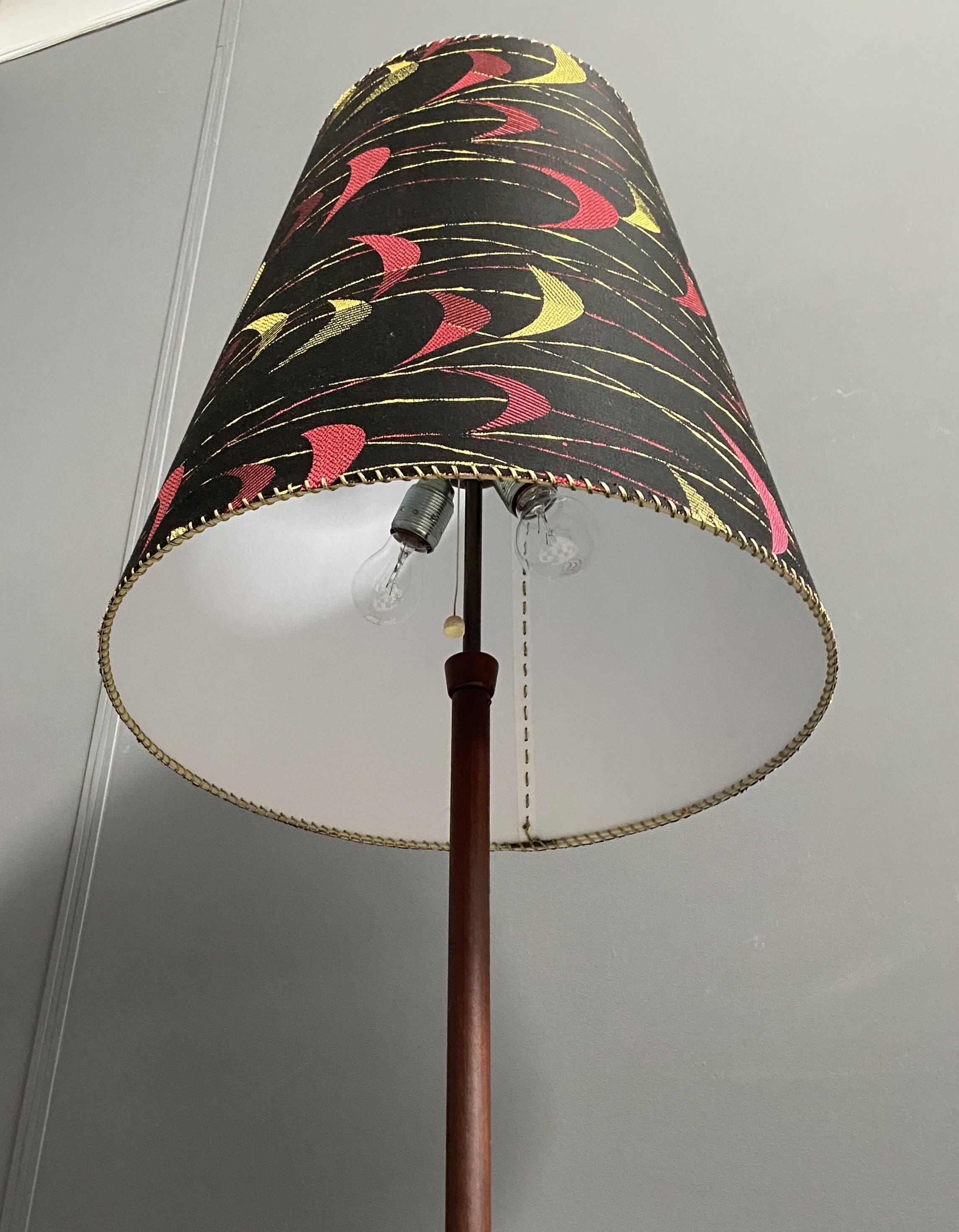 Danish Teak floor lamp with Black and Red , Yellow shade 1960s