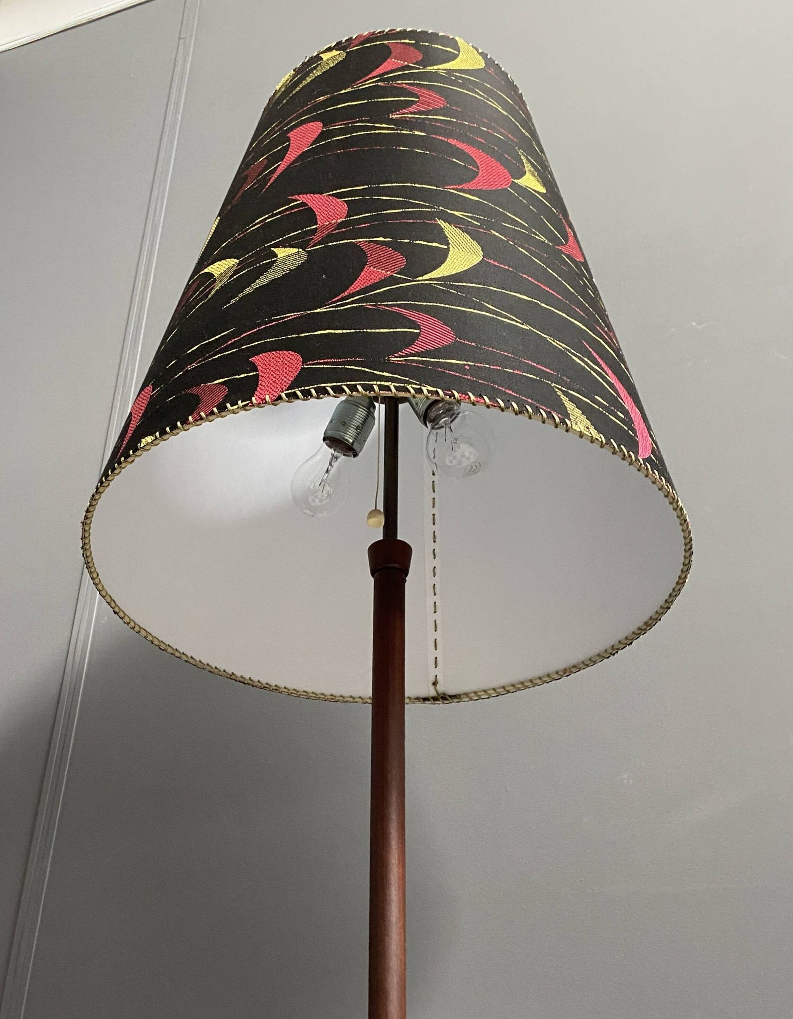 Danish Teak floor lamp with Black and Red , Yellow shade 1960s