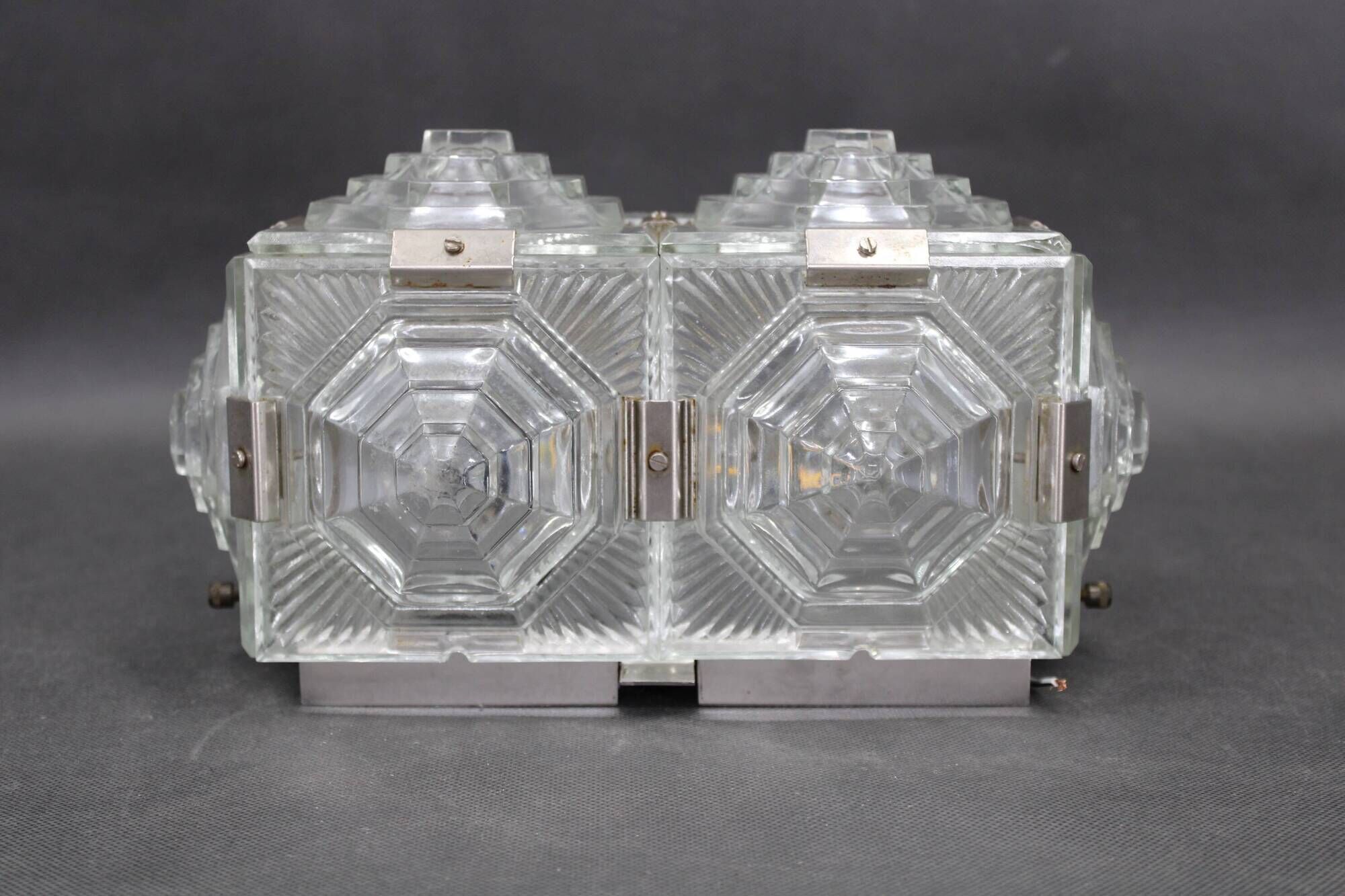 Pair of brutalist glass wall sconces by Kamenický Šenov, Czechoslovakia, 1970s