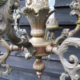 Italian Vintage patinated bronze chandelier with 4 lights with a beautiful wow patina