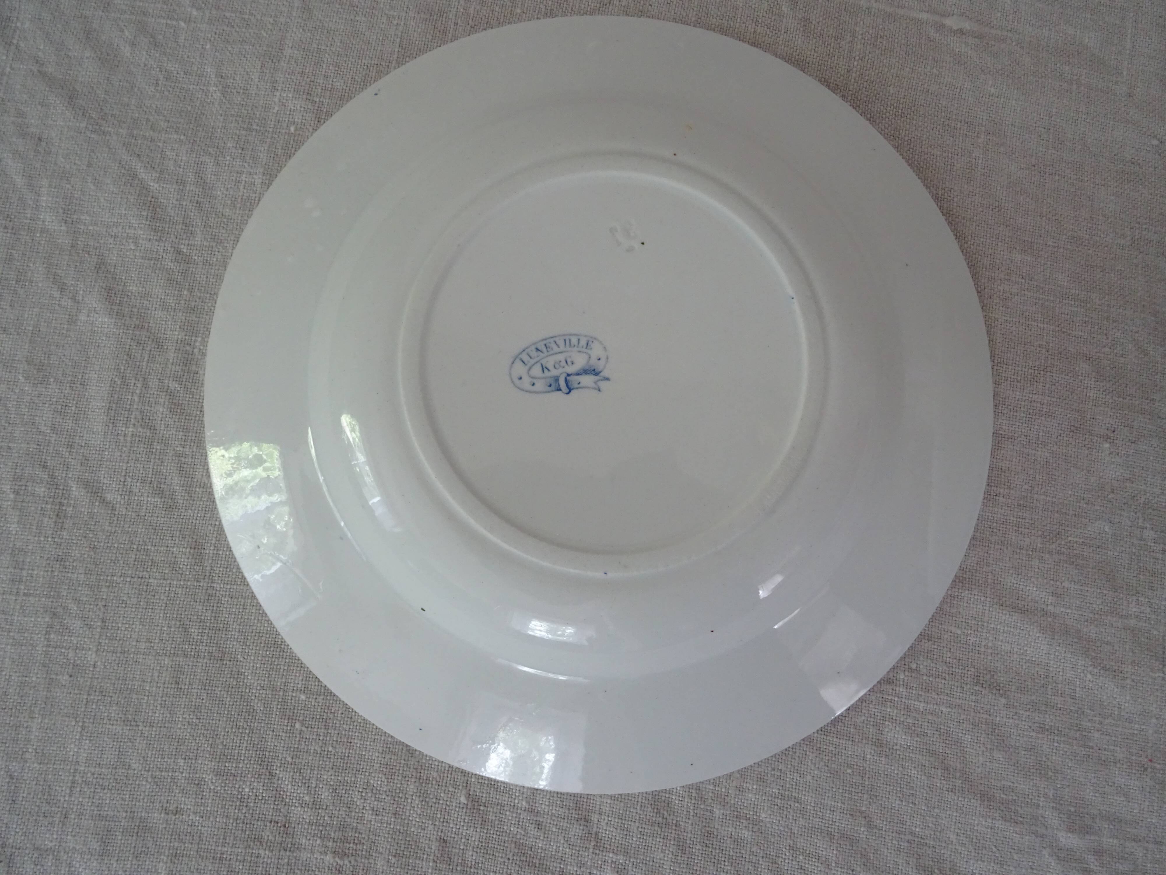 2 Hollow plates Luneville Keller and Guerin decoration blue flowers faience old