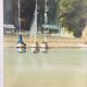 Oil painting on canvas of the old port of Honfleur signed Alain Huin.