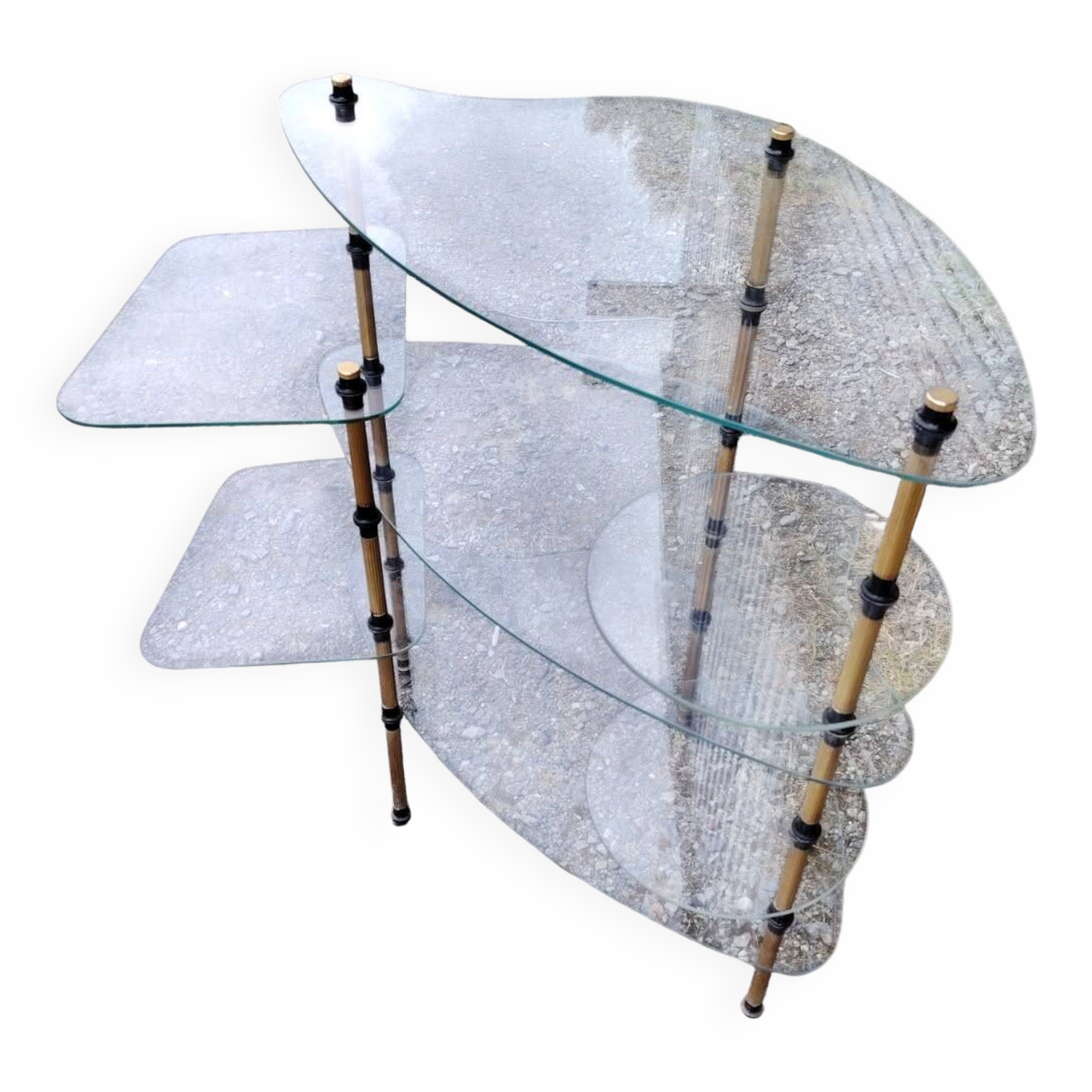 Removable shelving unit, glass and vintage brass