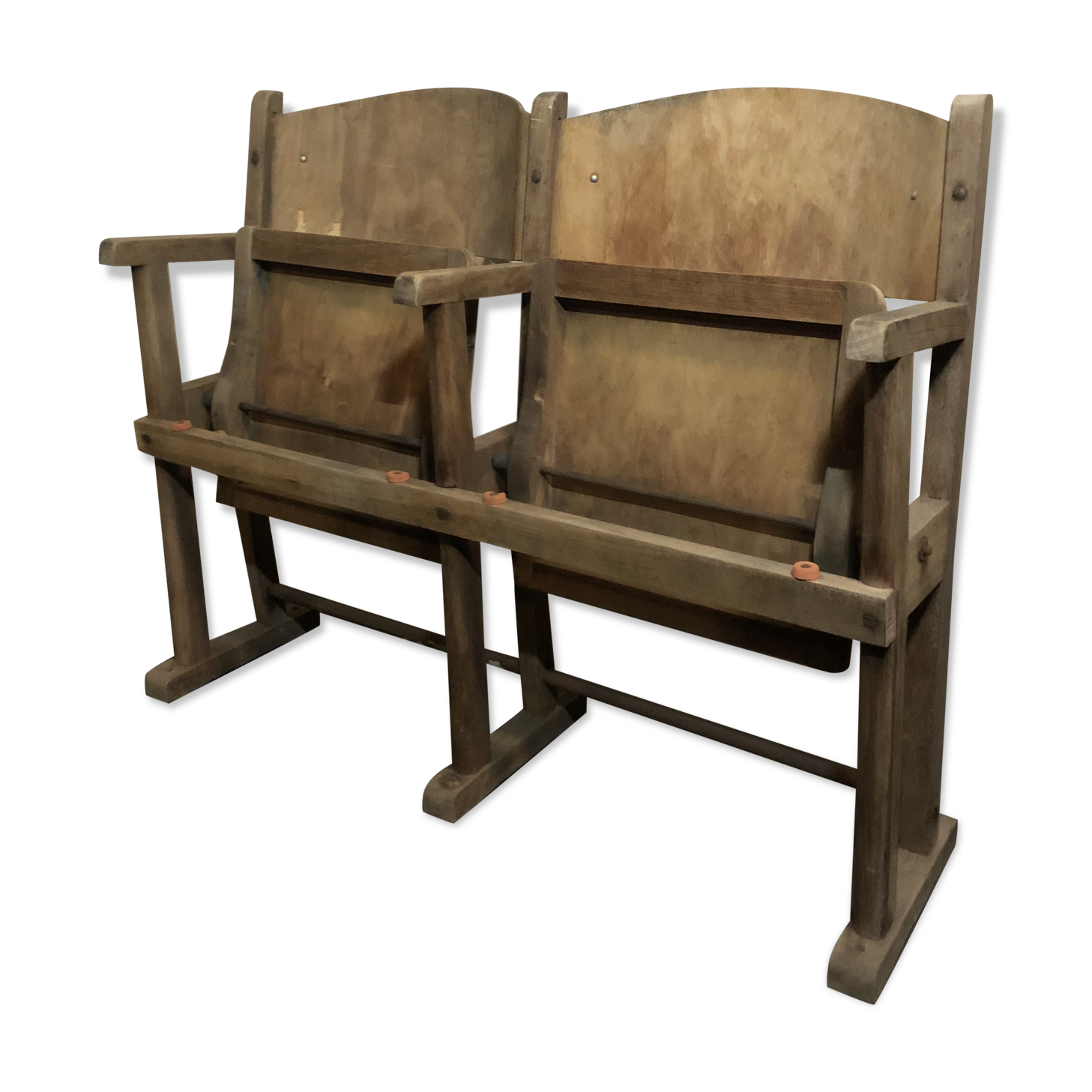 Paire de fauteuils de cinéma en bois