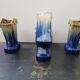 Art deco mantel clock with 2 vintage blue and white ceramic vases