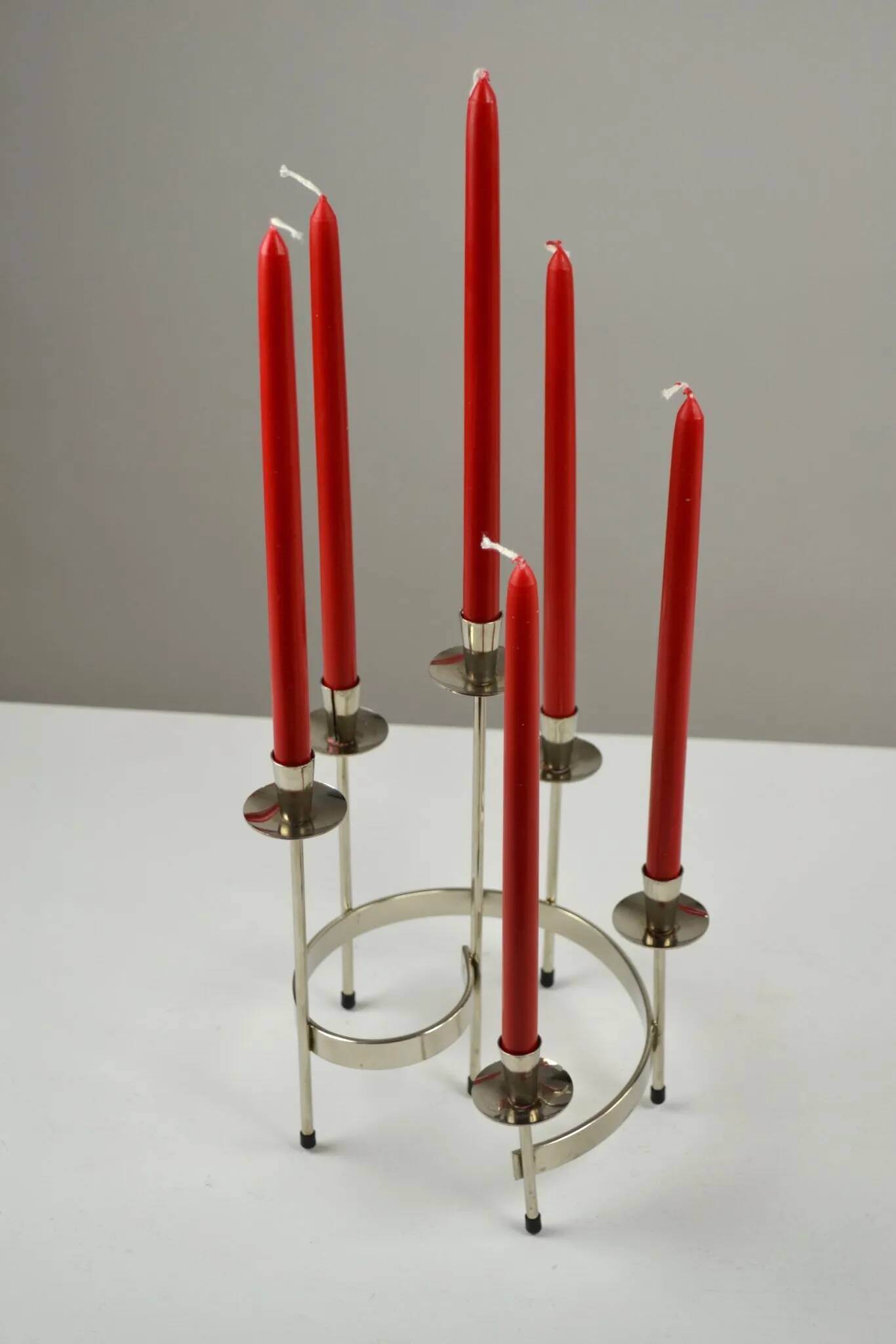 Pair of White Metal “Spiral” Candle holders by Gunnar Ander for Ystad-Metall, Sweden, 1960s