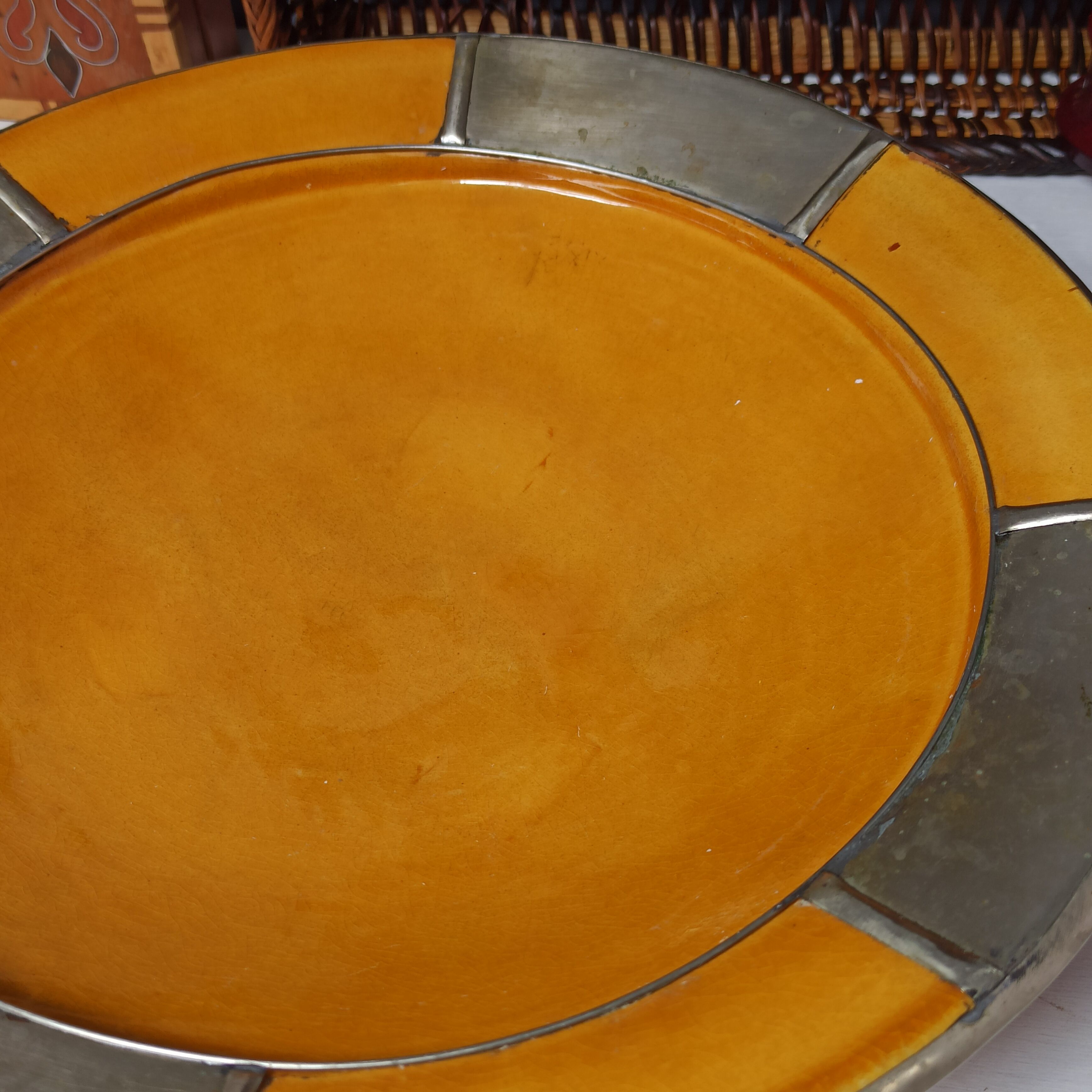 Vintage Moroccan ceramic yellow dish 33 cm