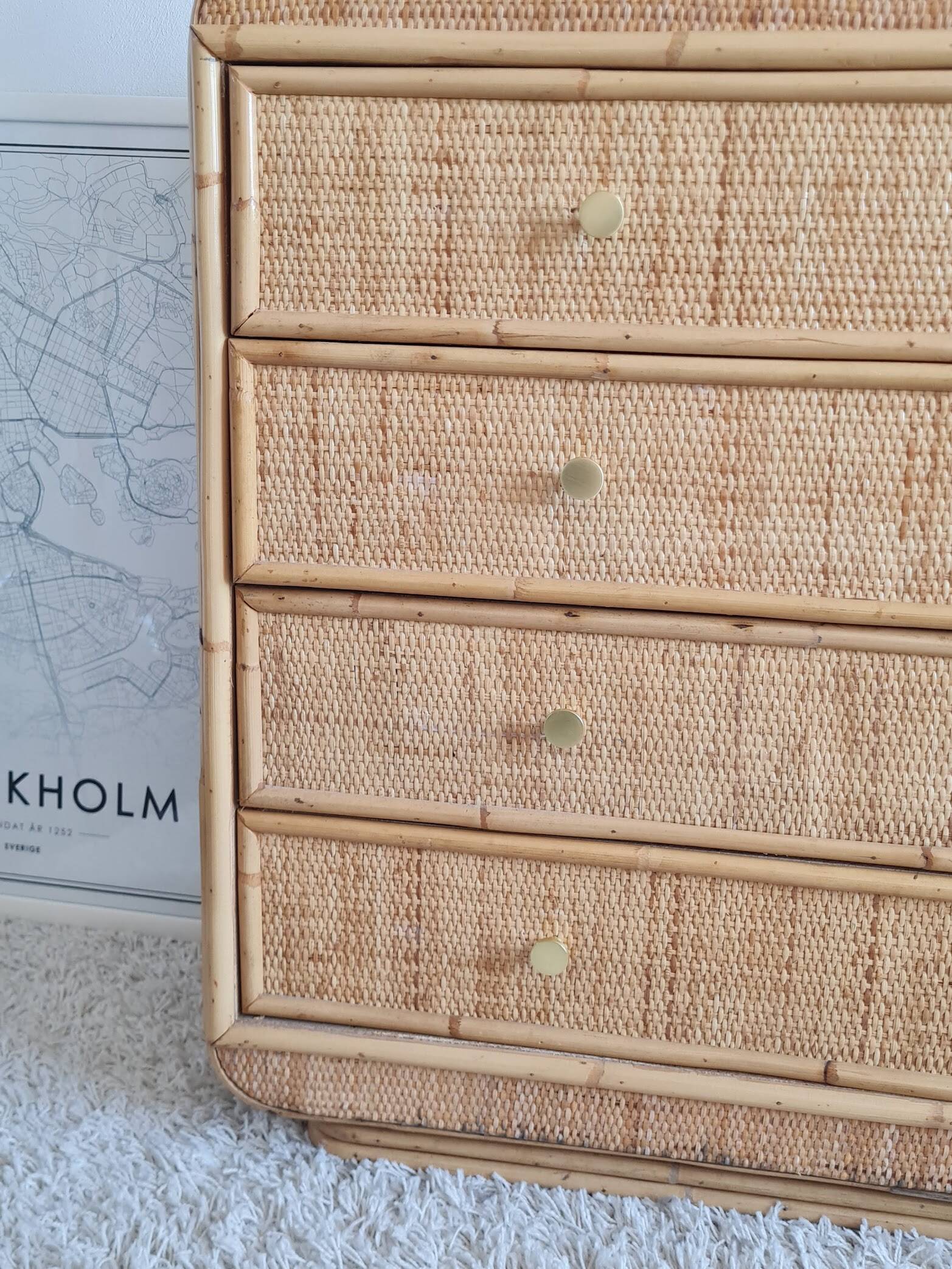 Vintage rattan chest of drawers