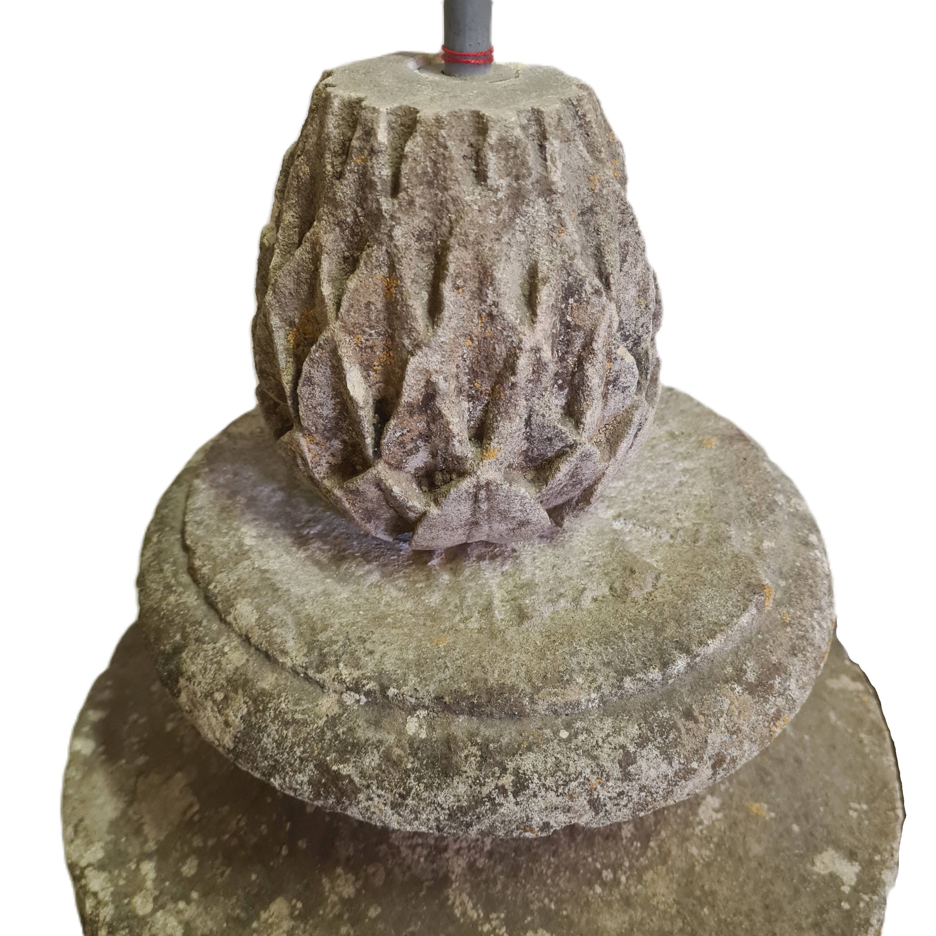 Set Of French Sandstone Decorative Vases With Artichoke, From The 18th Century