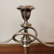 Vintage twisted chandelier with three lights in silver-plated metal.