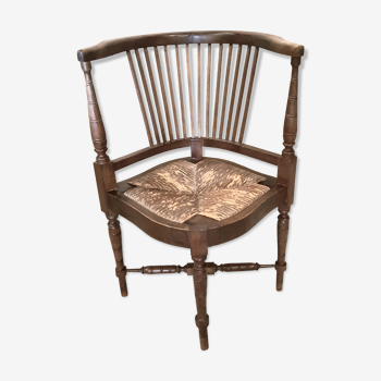 Armchair wood seat straw, couillard type