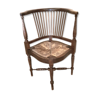 Armchair wood seat straw, couillard type