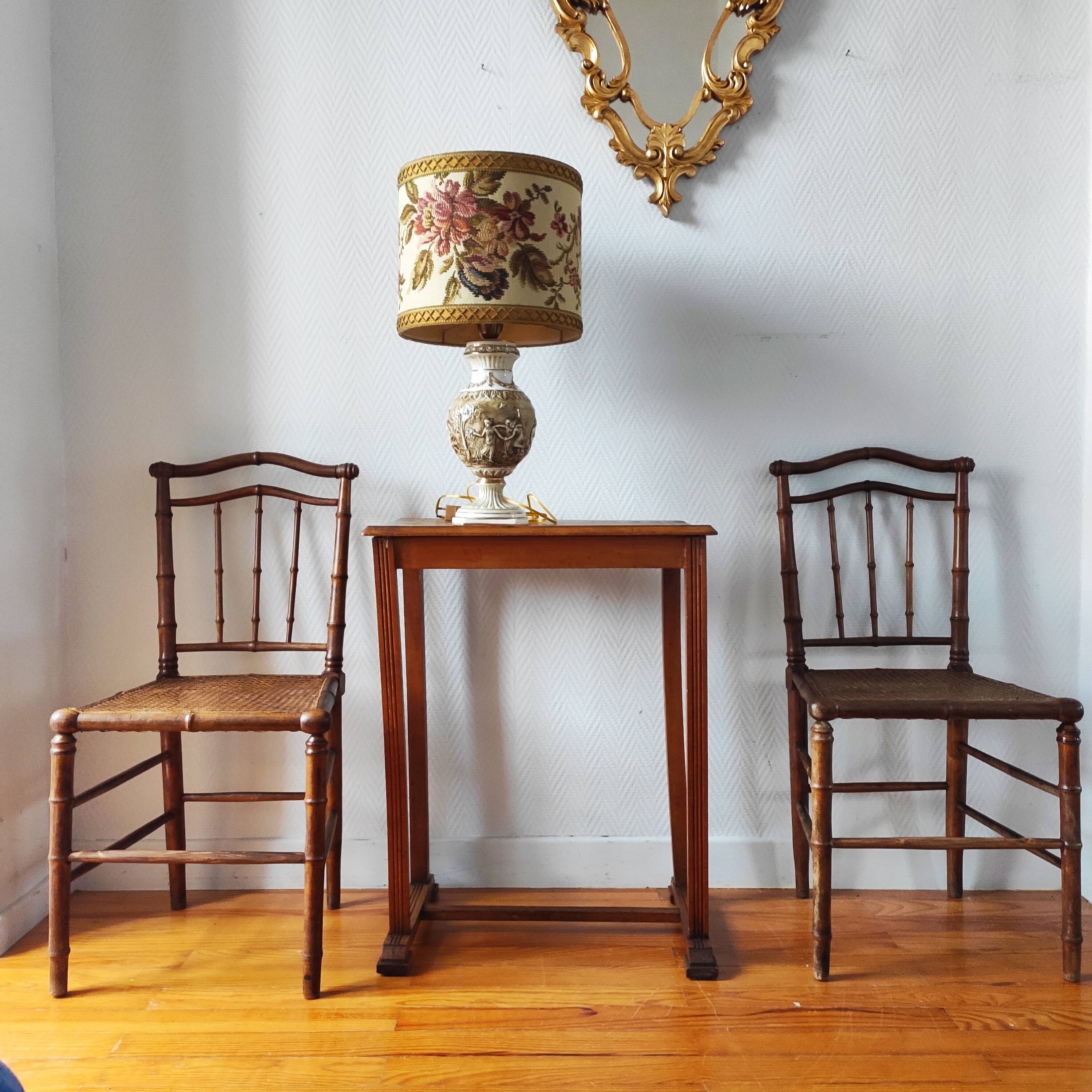 Pair of turned wood and cane chairs