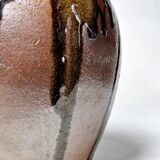 Old stoneware oil jar, glazed and enamelled, 2 handles