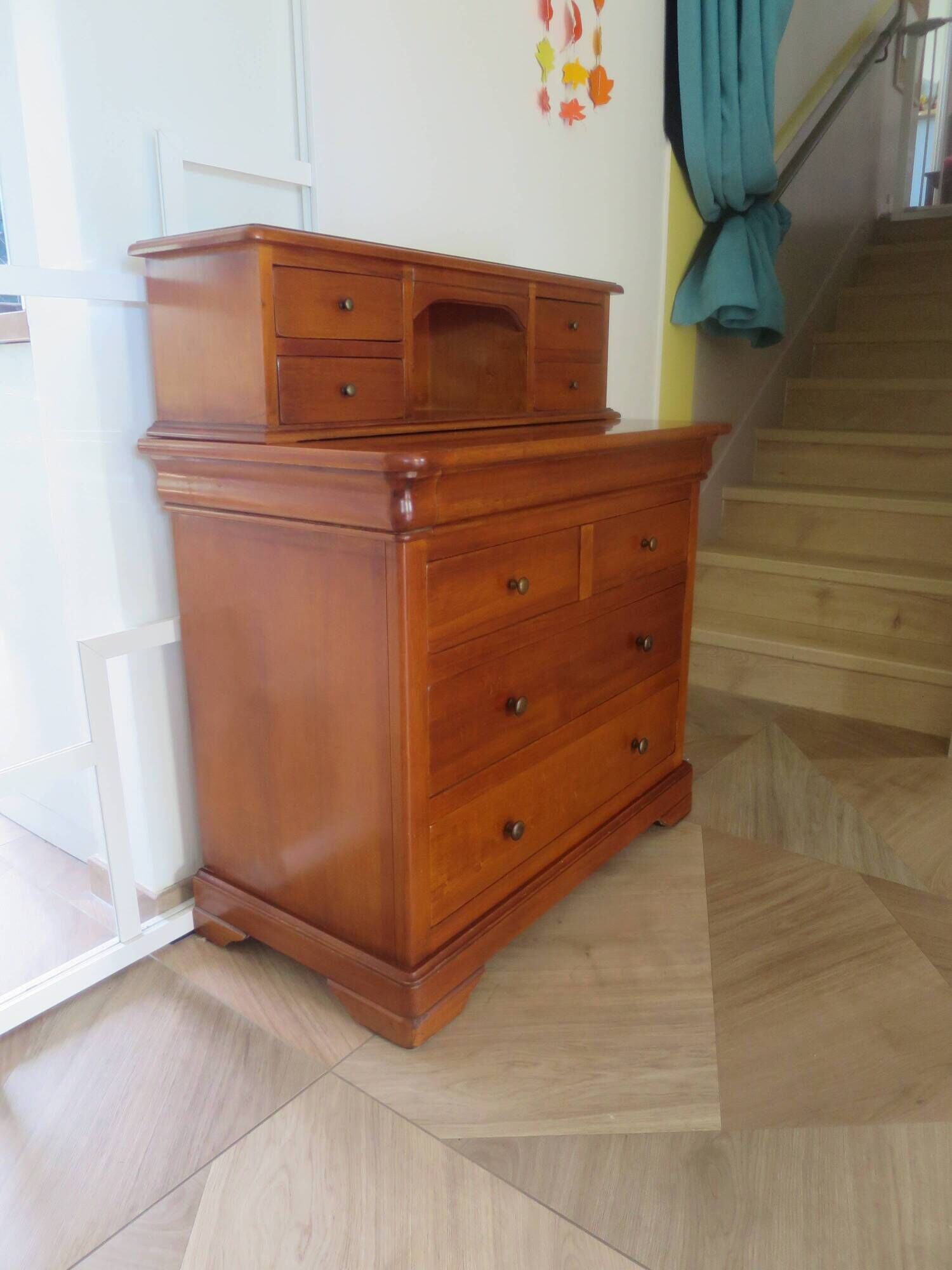 Vintage commode secretary dressing table sliding top 7 drawers cherry wood