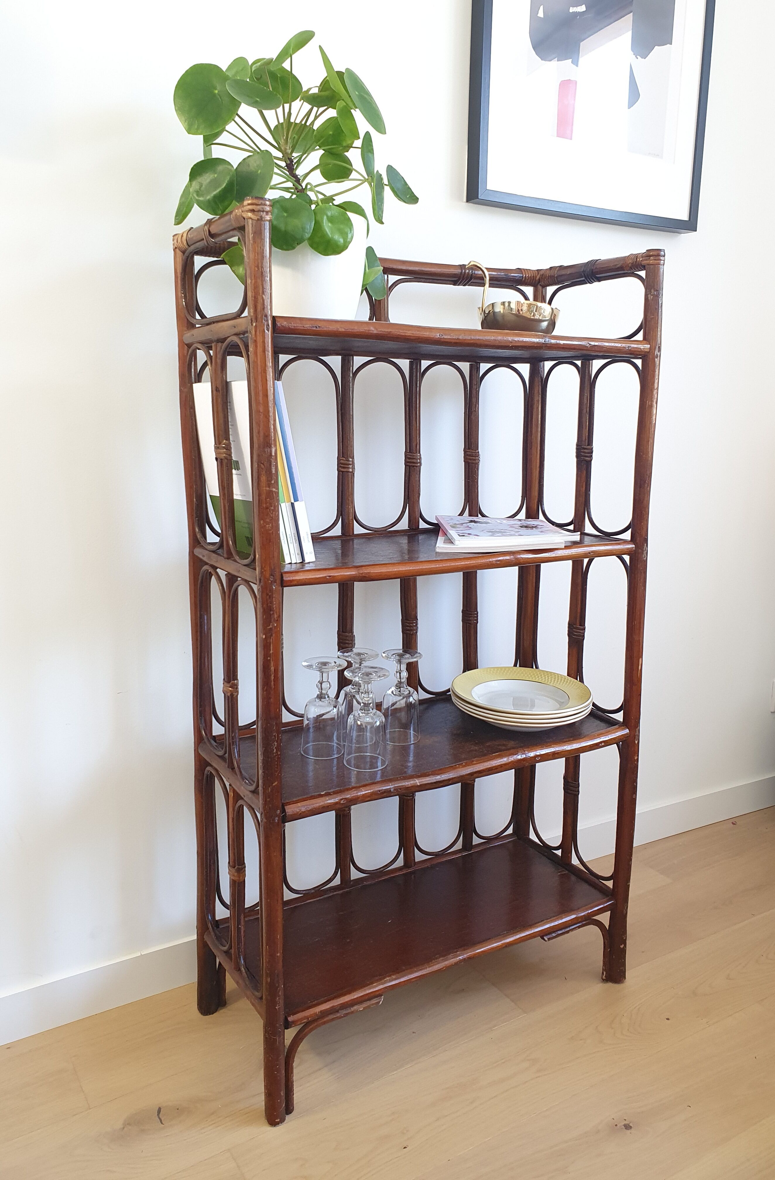 Rattan library shelf