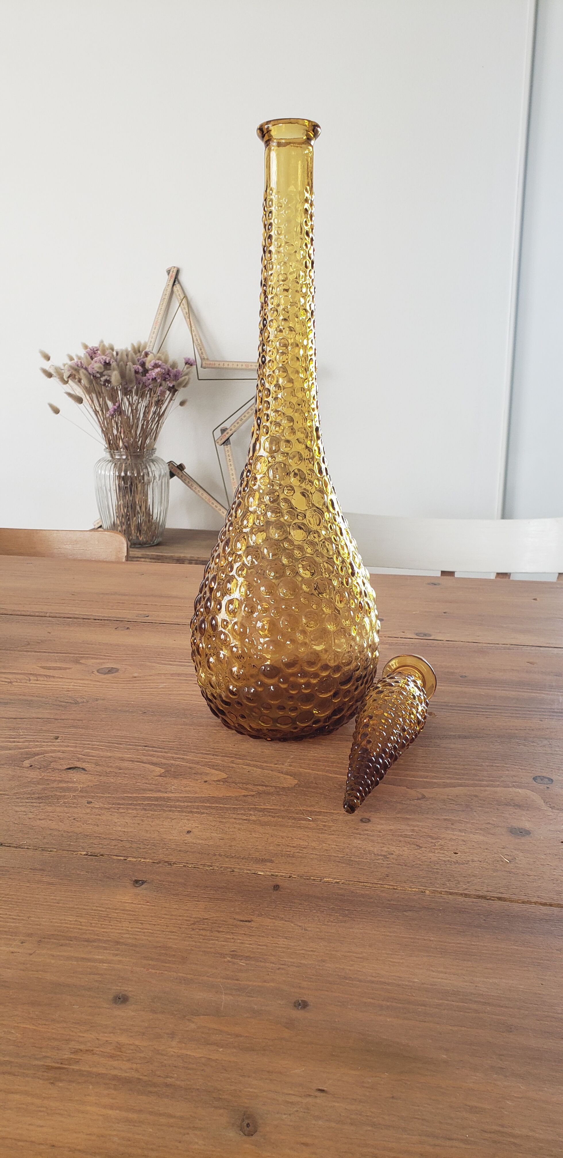 Orange-yellow-yellow-bubbled glass decanters