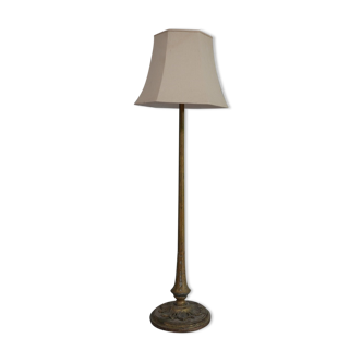 Art deco french wooden and metal gilt floor lamp