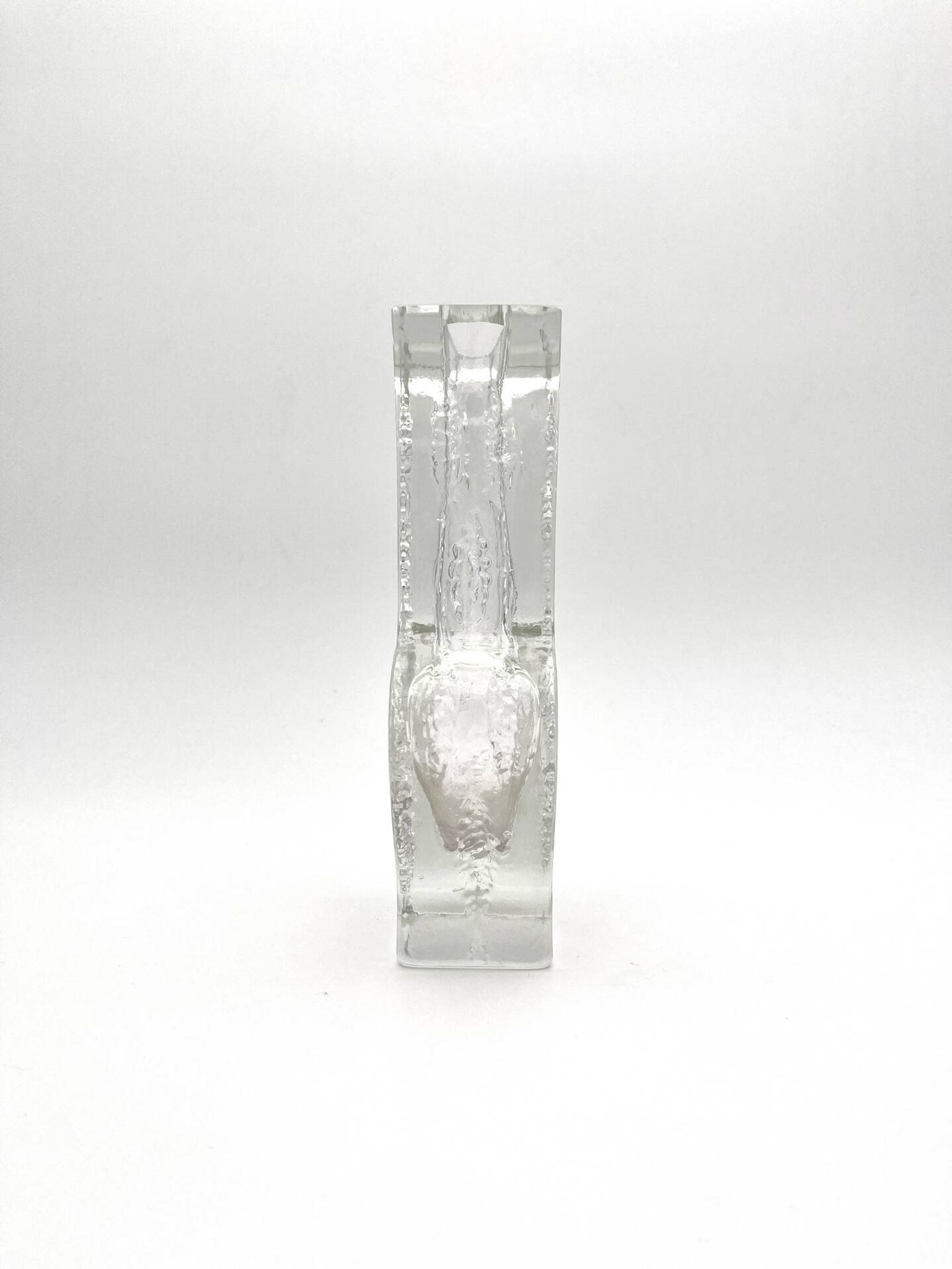 Brutalist Vase Ingrid Glashütte 3085 Transparent Glass 70s
