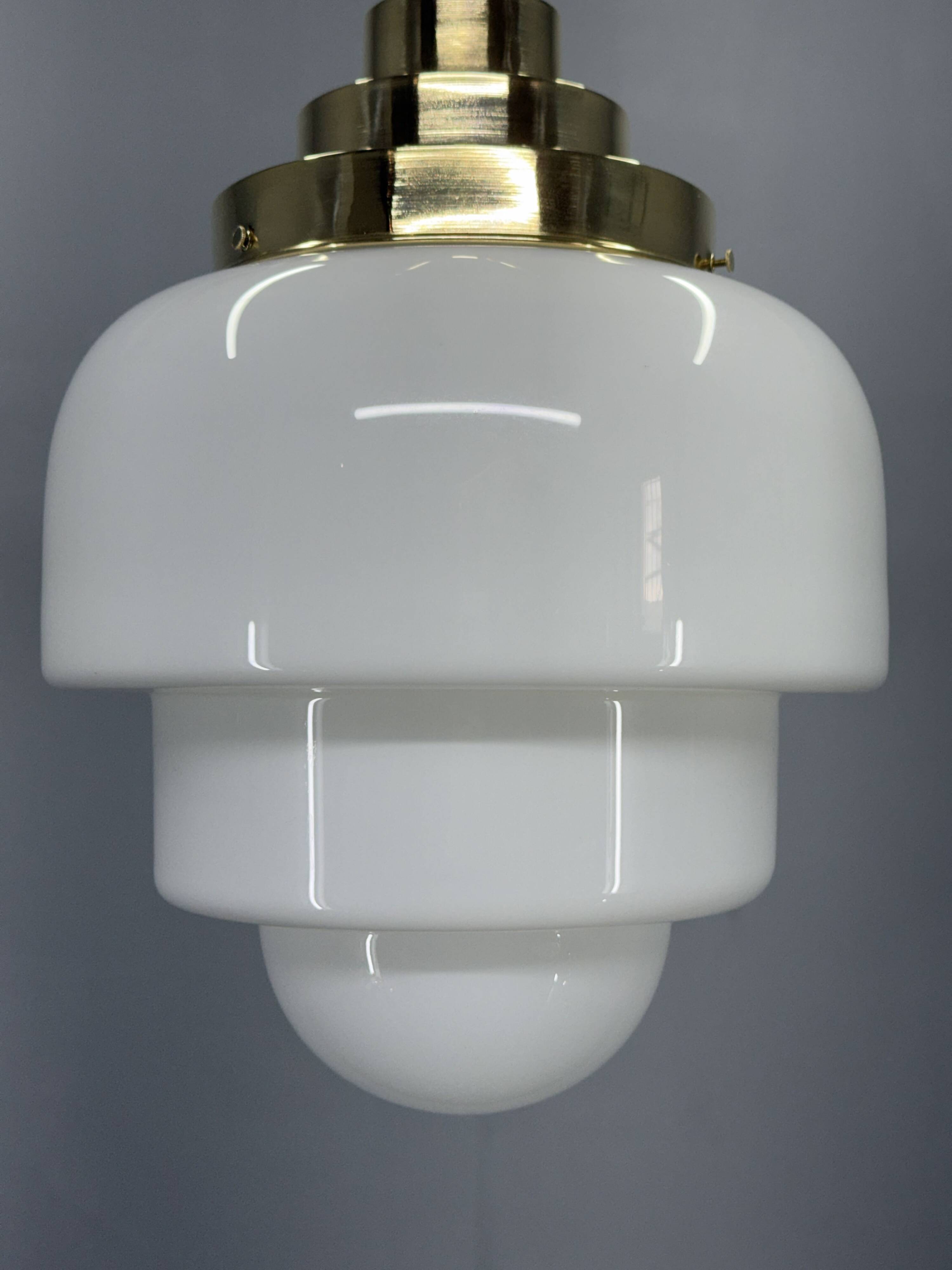 1930s Art Deco Brass and Opaline Glass Flush Mount, Czech