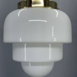 1930s Art Deco Brass and Opaline Glass Flush Mount, Czech