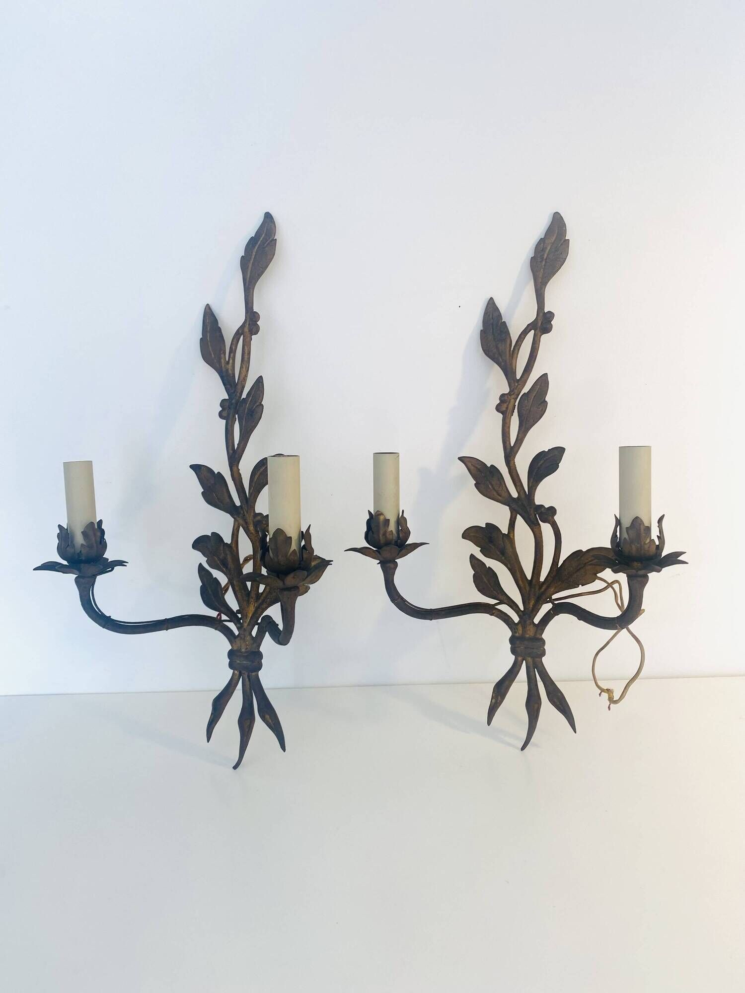 Pair of large wall sconces attributed to Maison Baguès, Paris, circa 1966.