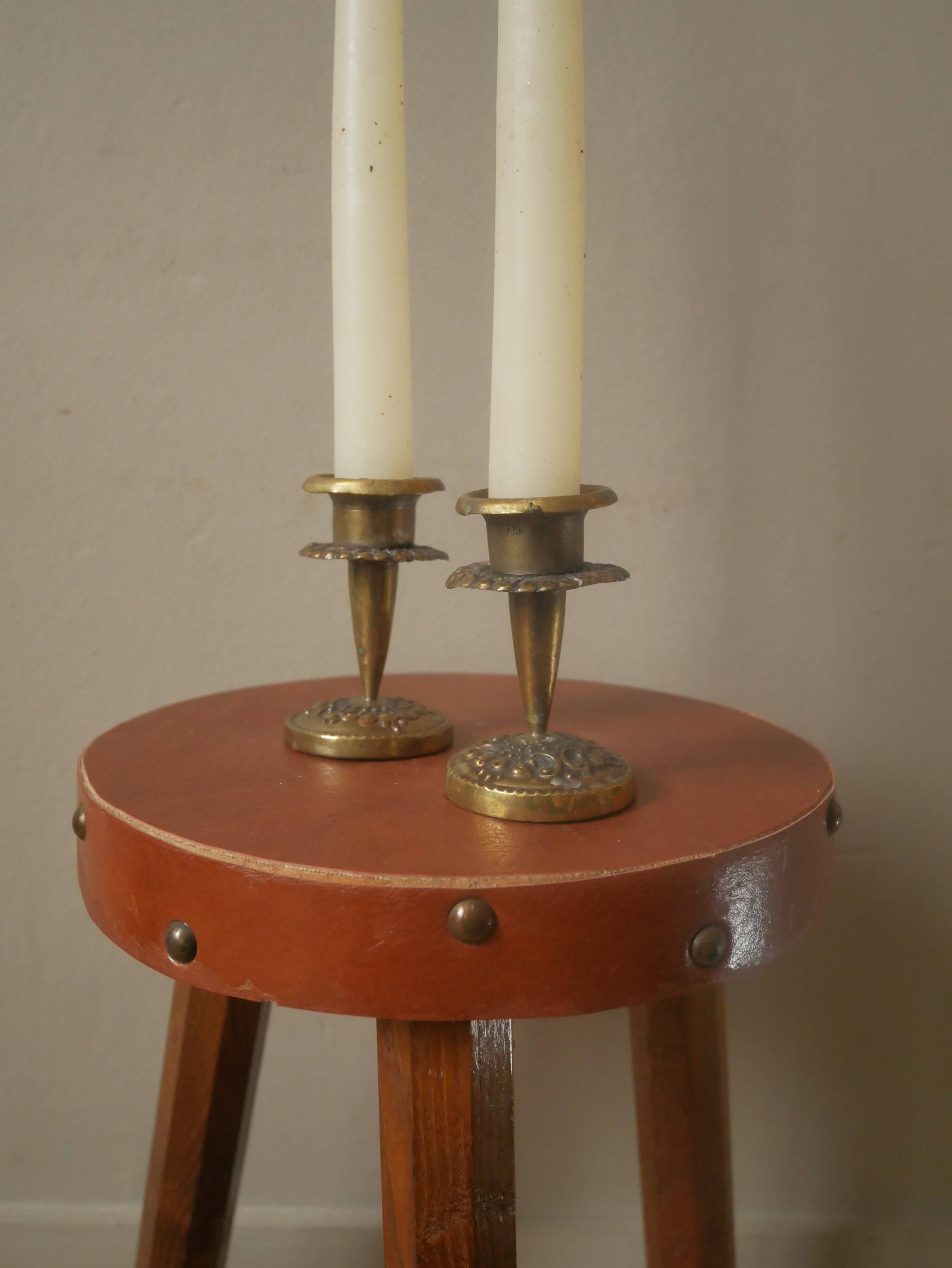 Pair of antique brass candlesticks Scandinavian country decoration gold metal candelabra candlesticks