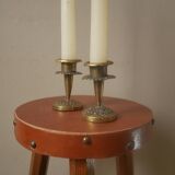 Pair of antique brass candlesticks Scandinavian country decoration gold metal candelabra candlesticks