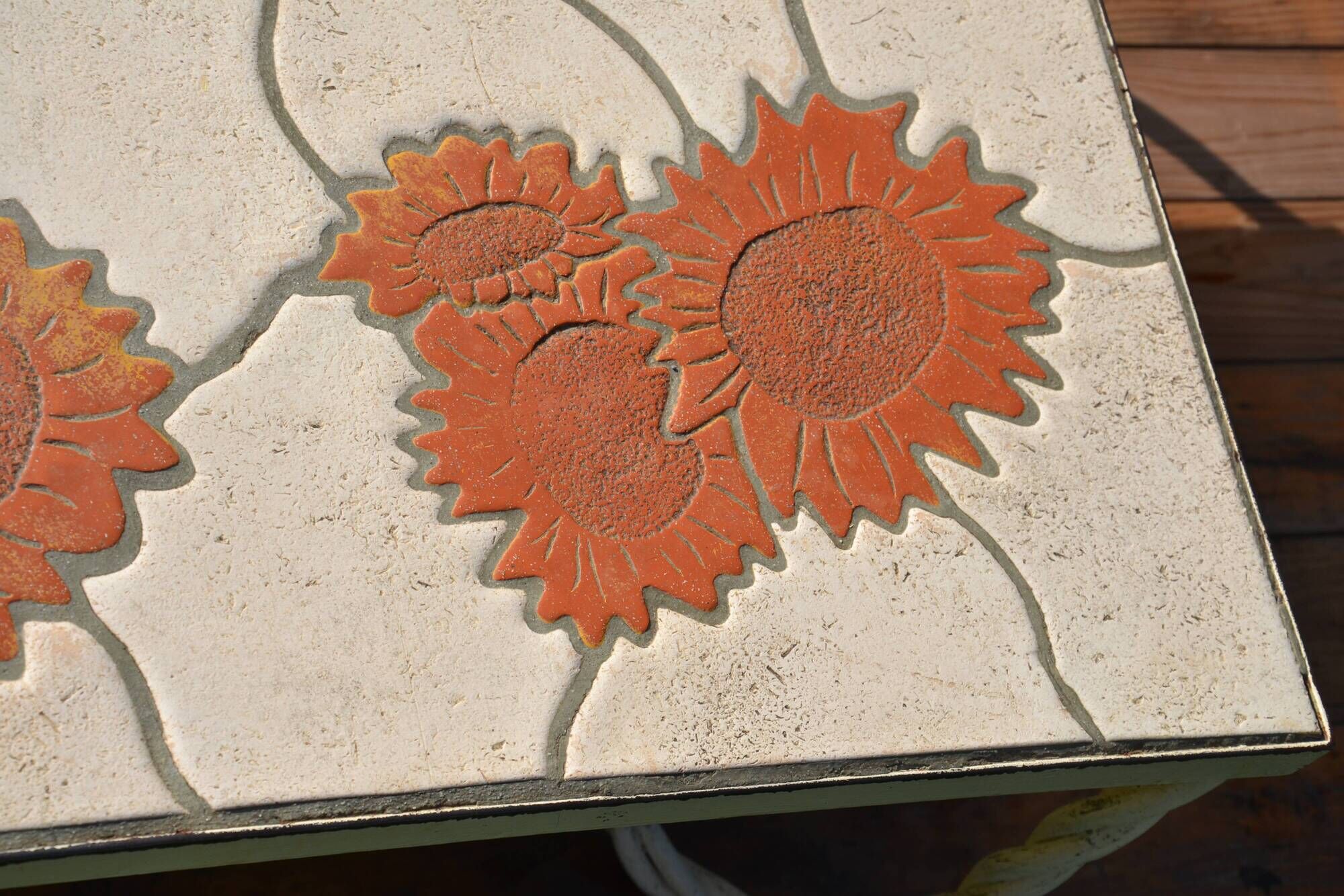 Ceramic coffee table Vallauris "Sunflower" signed Barrois