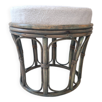 Pouf en rotin et tissu bouclette